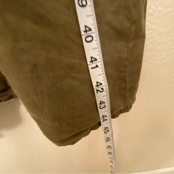 Dark Army Olive green linen wrap button front dress coastal beachy logenlook M - Picture 7 of 11